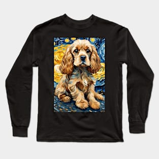 Cocker Spaniel Dog Breed Painting Dog Breed Painting in a Van Gogh Starry Night Art Style Long Sleeve T-Shirt